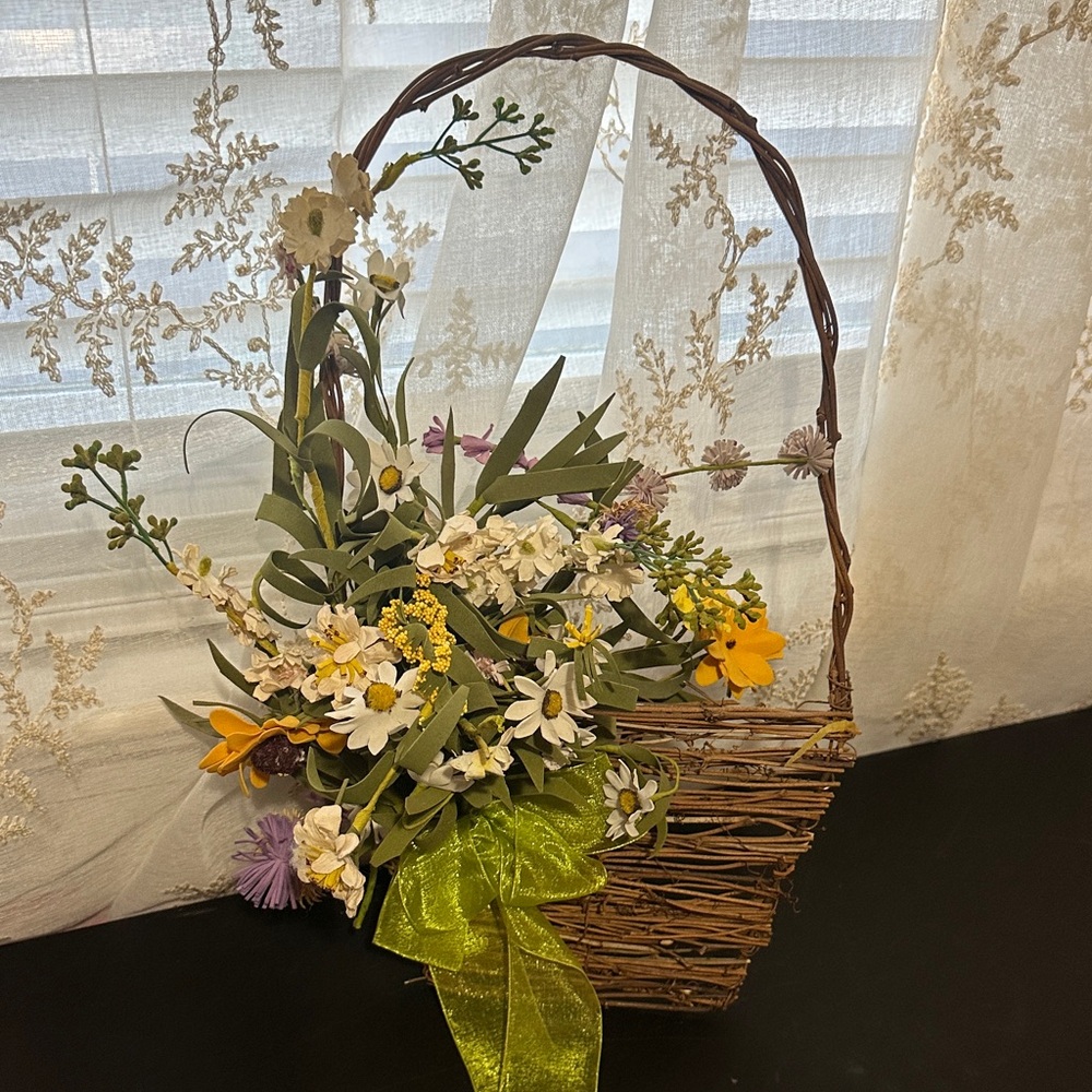 Faux floral wooden Easter basket decor